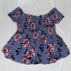 Pacsun⭐️ off the shoulder blue flower top